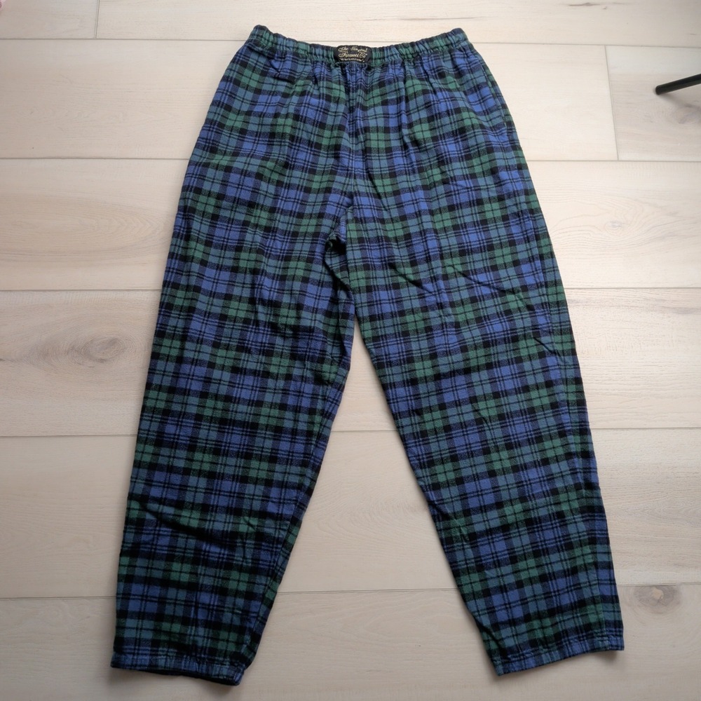 The Vermont Flannel Co Pajama Pants Mens L Green Black Plaid Cotton Made in USA